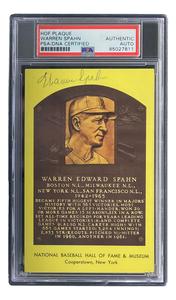 Warren Spahn Signed 4x6 Milwaukee Braves Hall Of Fame Plaque Card PSA/DNA Free Shipping Very Cheap