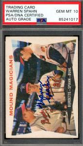 Warren Spahn Gem Mint 10 PSA DNA Signed 1960 Topps Mound Magicians Autograph Sale Reliable