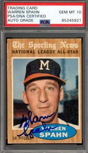 Warren Spahn Gem Mint 10 PSA DNA Signed 1962 Topps All Star Autograph Online Online Cheap Online