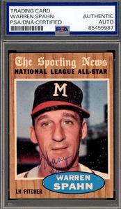 Warren Spahn PSA DNA Vintage Signed 1962 Topps All Star Autograph Sale Wiki