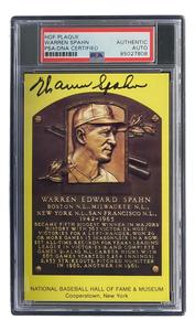 Warren Spahn Signed 4x6 Milwaukee Braves Hall Of Fame Plaque Card PSA/DNA Low Pice Fee Shipping Online