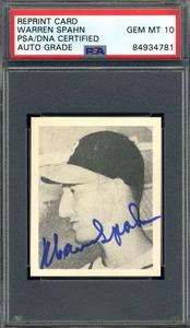 Warren Spahn  Gem Mint 10 PSA DNA Signed 1948 Bowman Reprint Rookie Autograph 2025 Newest Cheap Online