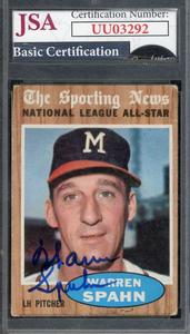 Warren Spahn JSA Coa Signed 1962 Topps All Star Autograph Cheap Sale Amazon