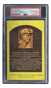 Warren Spahn Signed 4x6 Milwaukee Braves Hall Of Fame Plaque Card PSA/DNA Cheap Pice For Sale