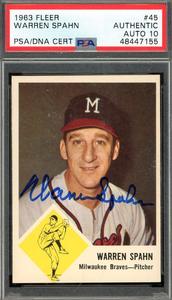 Warren Spahn Gem Mint 10 PSA DNA Signed 1963 Fleer Autograph Tumblr Sale Online