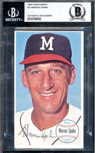 Warren Spahn Beckett BAS Signed 1964 Topps Giants Autograph Sale Fashion