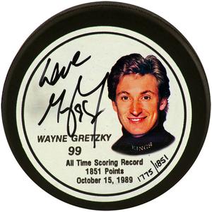 Wayne Gretzky Signed Kings Scoring RC Gretzky Image #1775/1851 Hockey Puck (PSA) Discount Original