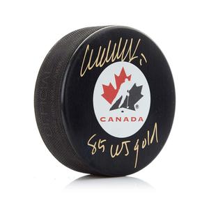 Wendel Clark Signed Team Canada Puck with JR Gold Note Buy Cheap Recommend