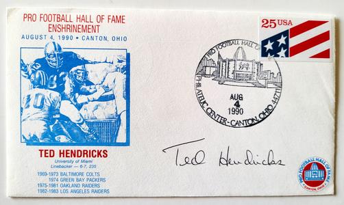 Ted Hendricks Oakland Raiders Signed Pro Football Hall of Fame Enshrinement Canton, Ohio August 4, 1990 First Day Cover (PSA) Cheap Order