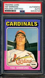 Ted Simmons PSA DNA Vintage Signed 1975 Topps Autograph Purchase For Sale