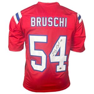 Tedy Bruschi Signed New England Red Football Jersey (Beckett) Free Shipping Perfect