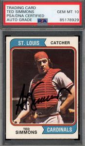 Ted Simmons Gem Mint 10 PSA DNA Signed 1974 Topps Autograph Authentic