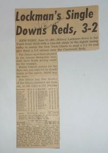 TED KLUSZEWSKI SIGNED REDS vs GIANTS 4x7 NEWSPAPER CUT SPORTSCARDS AUTHENTIC COA Free Shipping For Sale