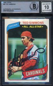Ted Simmons Gem Mint 10 Beckett BAS Signed 1980 Topps Autograph Clearance Inexpensive