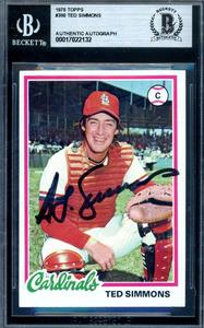 Ted Simmons Beckett BAS Signed 1978 Topps Autograph Cheap Sale How Much