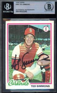 Ted Simmons Beckett BAS Signed 1978 Topps Autograph Outlet Original