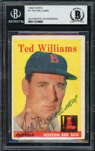 Ted Williams Autographed 1958 Topps Card #1 Boston Red Sox Beckett BAS #11218906 Clearance Original