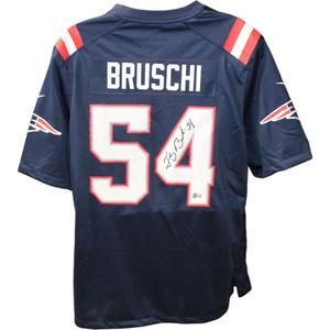 Tedy Bruschi Autographed/Signed Pro Style Blue Jersey 44676 Discount Hot Sale