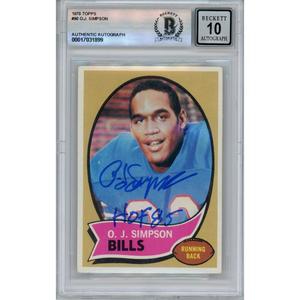 OJ Simpson Autographed 1970 Topps #90 HOF 10 Grade Card Beckett 46491 Free Shipping Pices