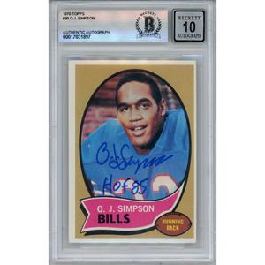 OJ Simpson Autographed 1970 Topps #90 HOF 10 Grade Card Beckett 46487 Clearance Free Shipping