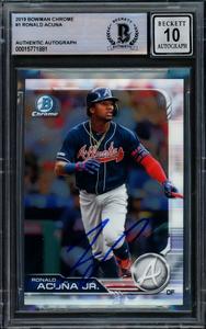 Ronald Acuna Jr. Autographed 2019 Bowman Chrome Card Braves Gem 10 Auto Beckett Clearance Fast Delivery