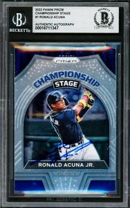 Ronald Acuna Jr. Autographed 2022 Panini Prizm Championship Stage Card Beckett Sale Get To Buy