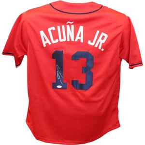 Ronald Acuna Autographed/Signed Pro Style Red Jersey JSA 43404 Buy Sale Online