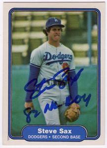 Steve Sax Signed Dodgers 1982 Fleer Rookie Card #21 w/82 NL ROY - (SCHWARTZ COA) Manchester Cheap Pice