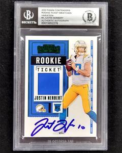 Justin Herbert signed 2020 Contenders Rookie Ticket Swatches RC card BAS 10 auto Discount Exclusive