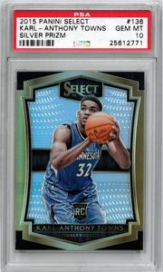 Karl-Anthony Towns 2015-16 Panini Select Prizm Rookie Card PSA Graded 10 GemMint Perfect Cheap Pice