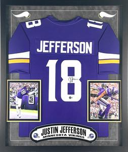Justin Jefferson Signed Autographed Minnesota Vikings Jersey Framed Beckett Free Shipping Pices