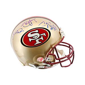 Steve Young, Jerry Rice & Joe Montana Triple Signed Autographed Riddell Full Size Authentic Helmet (Beckett COA, JSA Holo & Sports Mem Holo) Cost For Sale