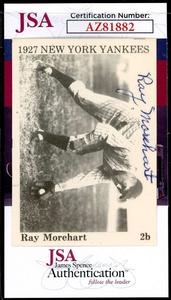 Ray Morehart JSA Coa Signed 1975 TCMA 1927 Yankees Autograph Inexpensive For Sale