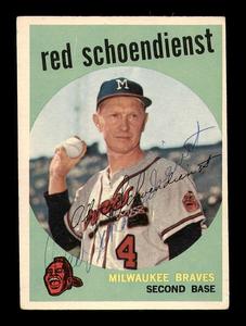 Red Schoendienst Autographed 1959 Topps Card #480 Braves Back Damage 182964 Buy Cheap Classic