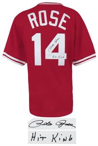 Pete Rose Signed Reds M&N Red T/B 1984 Style BP Jersey w/Hit King (SCHWARTZ COA) For Sale 2025