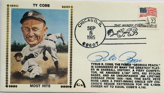 Pete Rose Autographed First Day Cover "Most Hits" (JSA) 100% Authentic For Sale