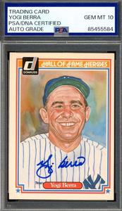 Yogi Berra Gem Mint 10 PSA DNA Signed 1983 Donruss HOF Heroes Autograph Best Place Online