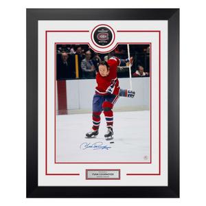 Yvan Cournoyer Signed Montreal Canadiens Puck Logo 26x32 Frame Outlet Best Place