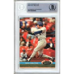 Paul Molitor Milwaukee Brewers Signed 1991 Topps Stadium Club Card Beckett Auto Slab Buy Cheap Cheap