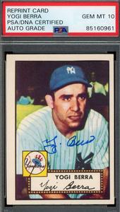 Yogi Berra Gem Mint 10 PSA DNA Signed 1952 Topps Reprint Autograph Exclusive Online