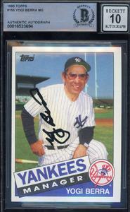 Yogi Berra Gem Mint 10 Beckett BAS Signed 1985 Topps Autograph Free Shipping The Cheapest