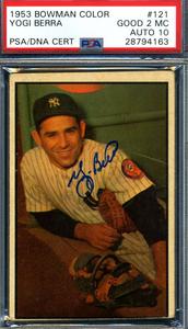 Yogi Berra Gem Mint 10 PSA DNA Signed 1953 Bowman Color Autograph Cheap With Paypal