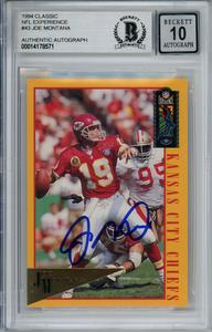 Joe Montana Signed 1994 Classi #43 Gold Trading Card Beckett 10 Slab 37509 Wholesale Pice For Sale