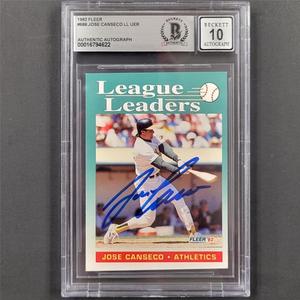 Jose Canseco signed 1992 Fleer League Leaders #688 card autograph  BAS 10 auto Amazon For Sale