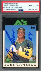 Jose Canseco Gem Mint 10 PSA DNA Signed 1986 Topps Traded Rookie Autograph Sale With Credit Card