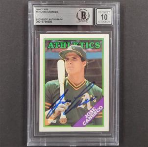Jose Canseco signed 1988 Topps #370 card autograph  Beckett BAS 10 auto Cheapest Pice For Sale