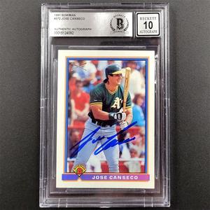 Jose Canseco signed 1991 Bowman #372 Oakland A's card autograph BAS 10 auto How Much Sale Online