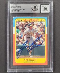 Jose Canseco signed 1988 Fleer Award Winners #4 card  Beckett BAS 10 auto New Online