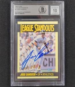 Jose Canseco signed 1990 Fleer League Standouts #4 card 578 Beckett BAS 10 auto Sale Classic