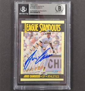 Jose Canseco signed 1990 Fleer Standouts #4 card auto autograph Beckett BAS 979 Get Authentic
